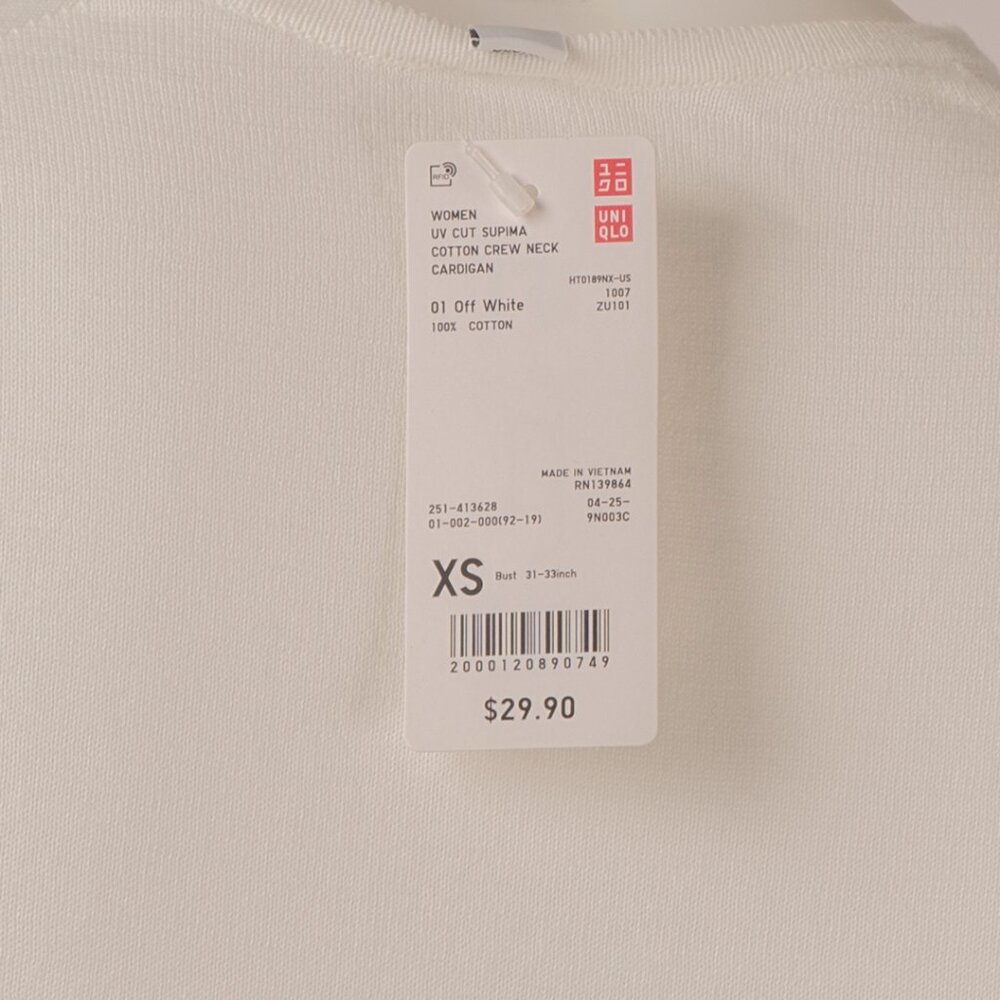 Uniqlo Supima Cotton White Crew Neck Cardigan - Picture 3 of 3